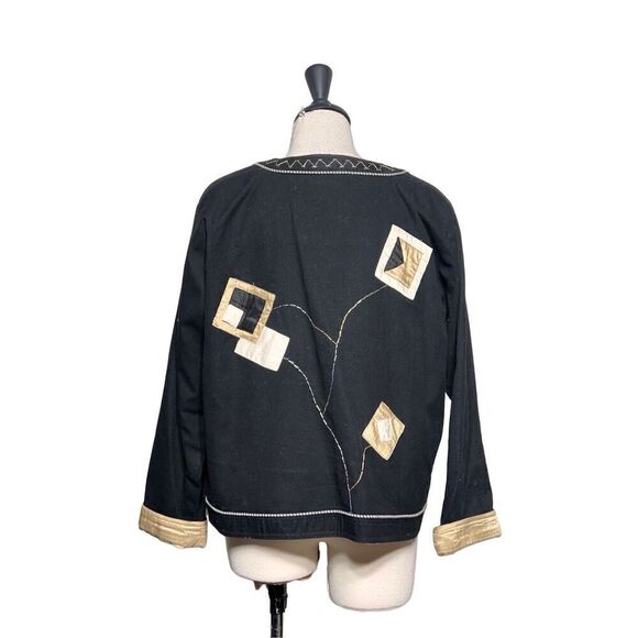 Yak Magik Beaded Appliquéd Jacket Black & Tan Size M - Picture 4 of 5